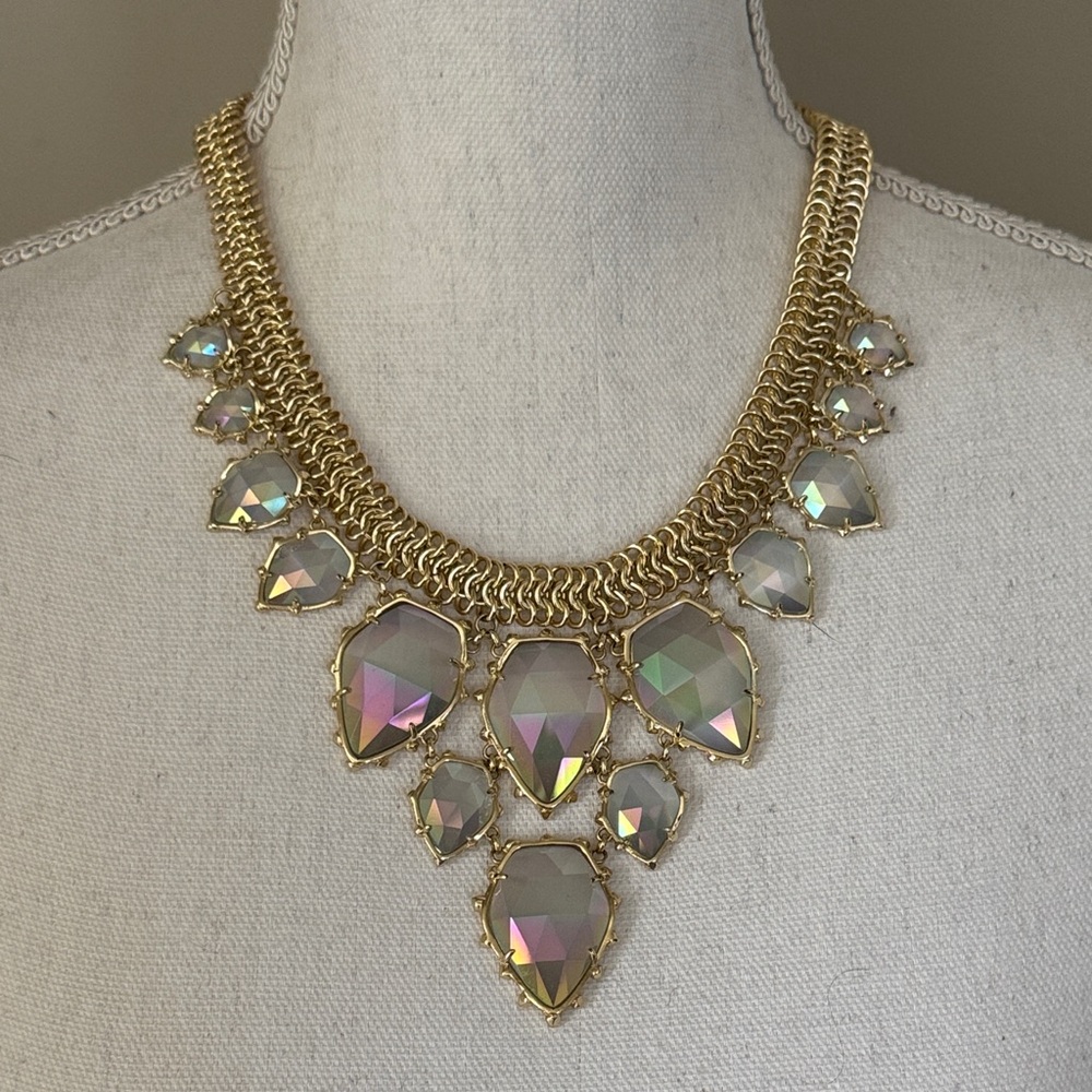 Vintage Kendra Scott Elegant Gretchen Statement Necklace Gold Iridescent Slate